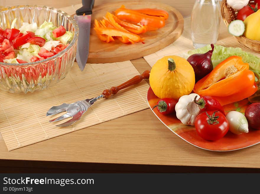 Many fresh vegetables on table. Many fresh vegetables on table