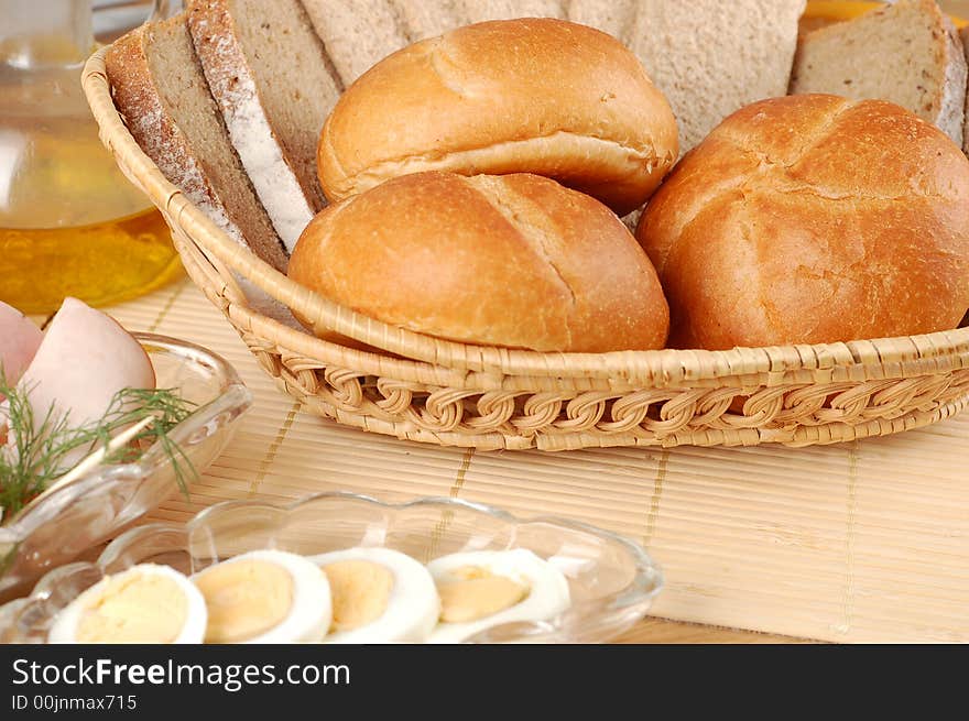 Close-up of fresh bread in basket. Close-up of fresh bread in basket