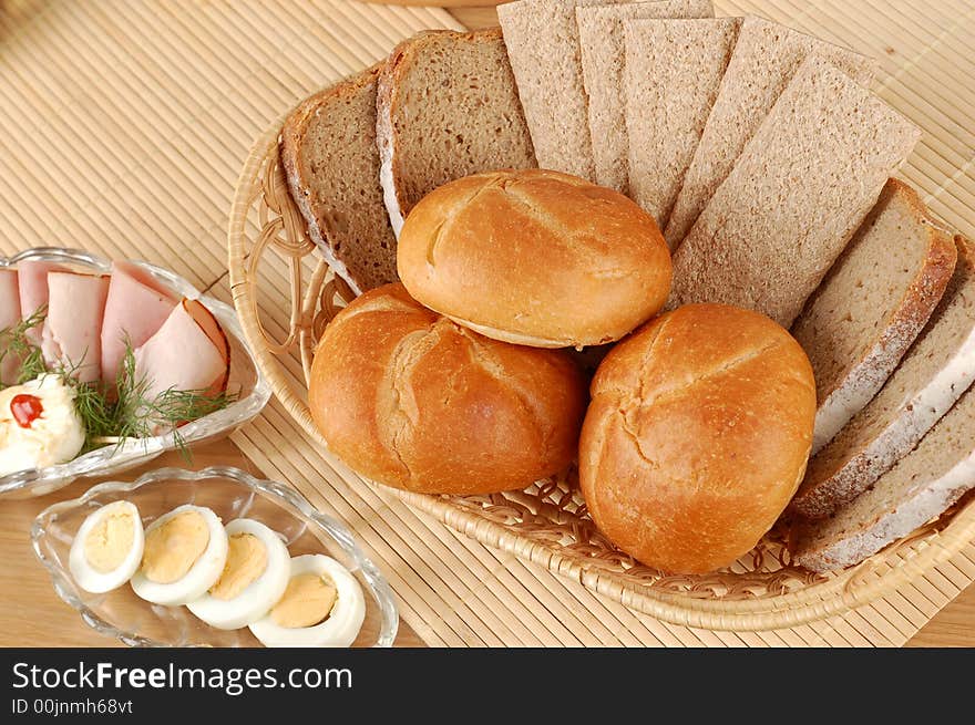 Close-up of fresh bread in basket. Close-up of fresh bread in basket