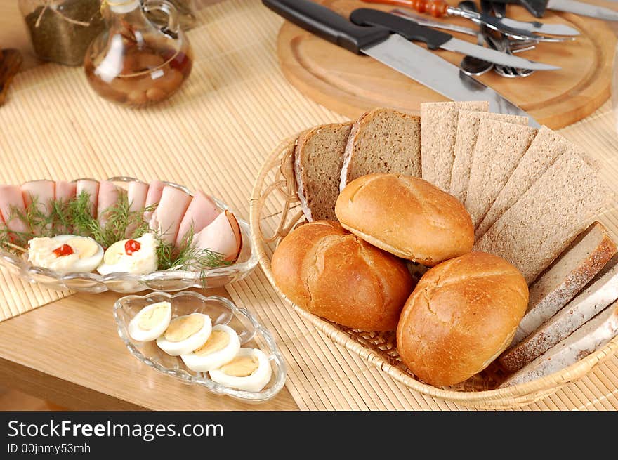 Close-up of fresh bread in basket. Close-up of fresh bread in basket