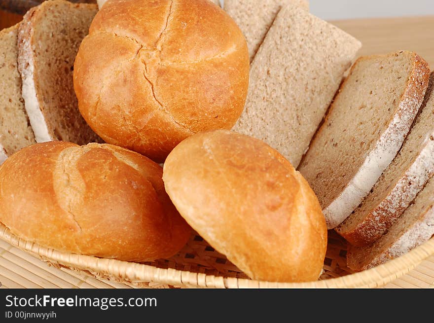 Close-up of fresh bread in basket. Close-up of fresh bread in basket