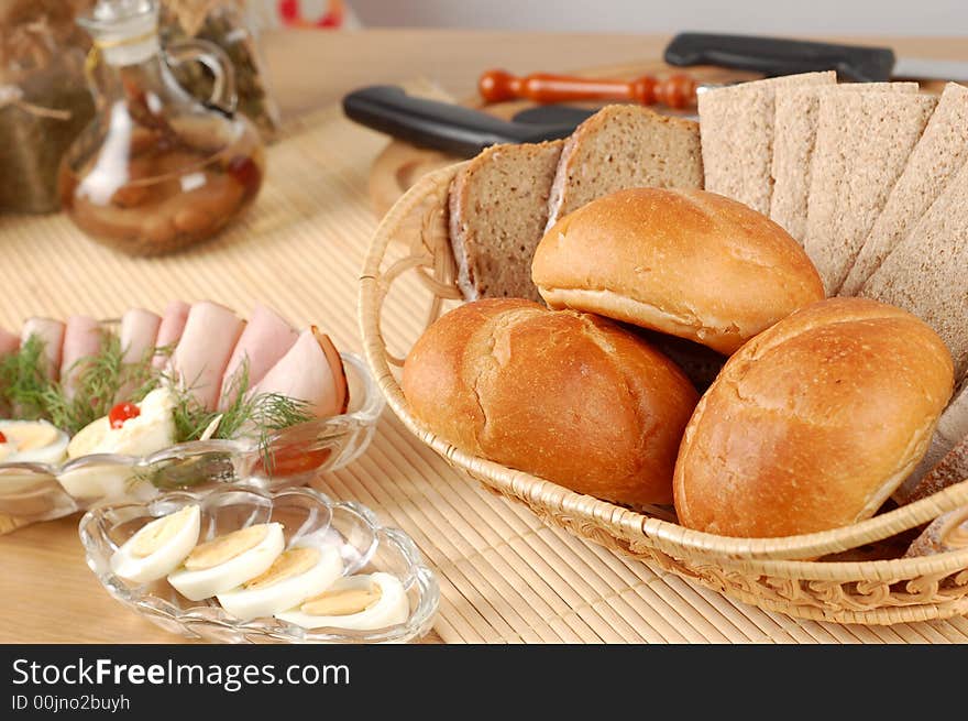 Close-up of fresh bread in basket. Close-up of fresh bread in basket