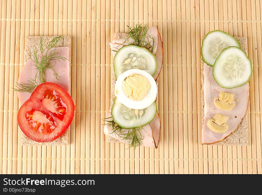 Photo of three healthy sandwiches. Photo of three healthy sandwiches