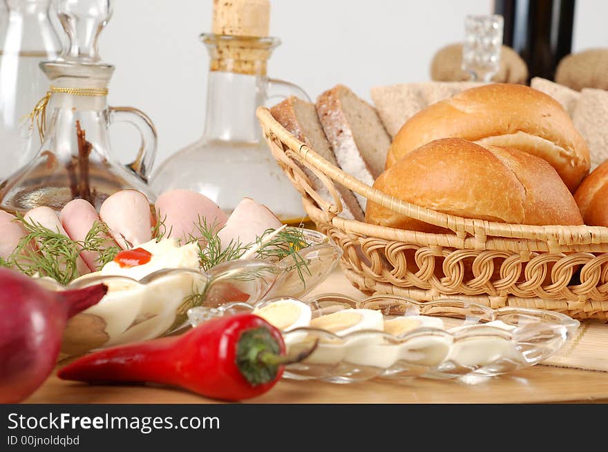 Close-up of fresh bread in basket. Close-up of fresh bread in basket