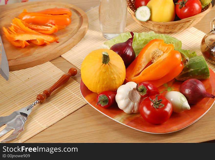 Many fresh vegetables on table. Many fresh vegetables on table