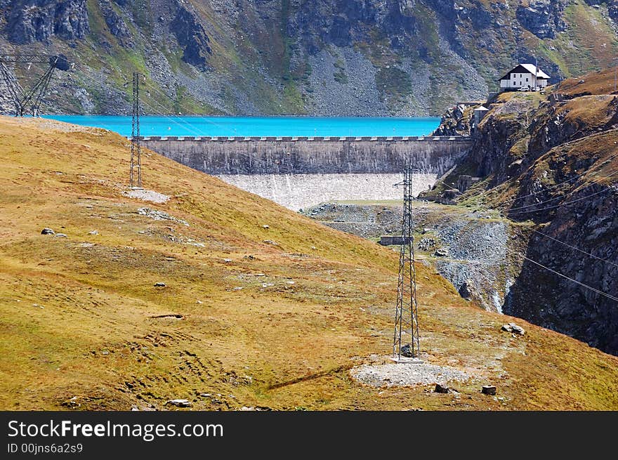 Hydroelectric basin and dam situated in mountain area. Hydroelectric basin and dam situated in mountain area