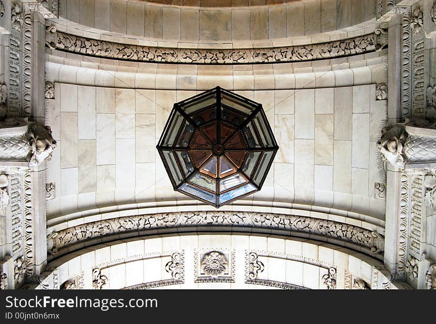 Library ceiling and chandelier