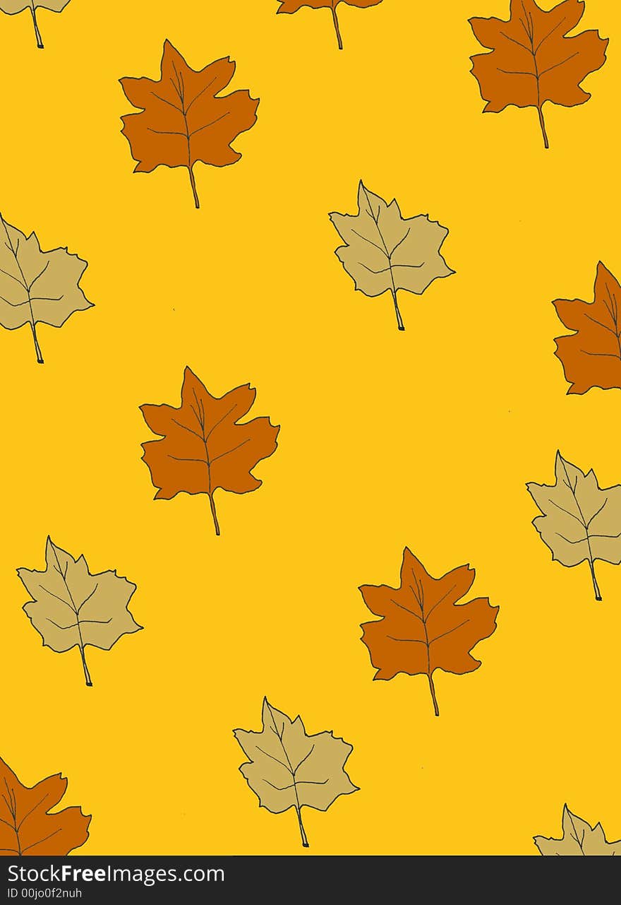 Pattern of autumn leaves with an orange background. Pattern of autumn leaves with an orange background