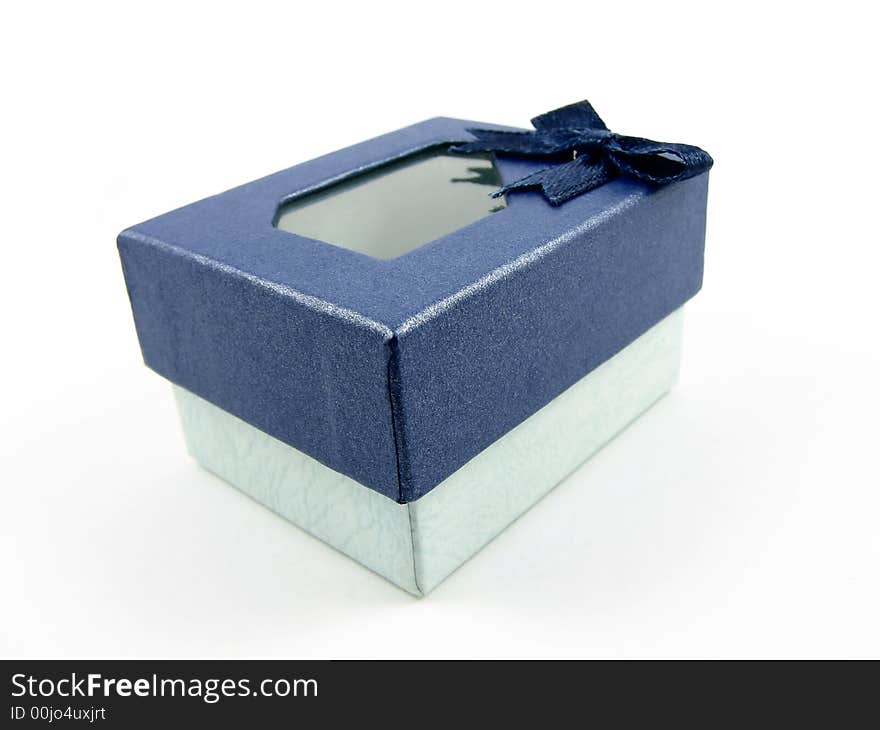 A beautiful small dark blue and light green gift box with see through lid.