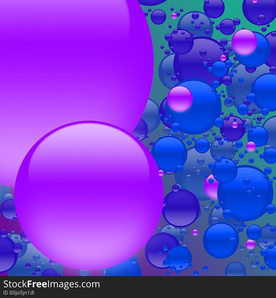 Big purple bubbles amidst explosion of blue bubbles. Big purple bubbles amidst explosion of blue bubbles.