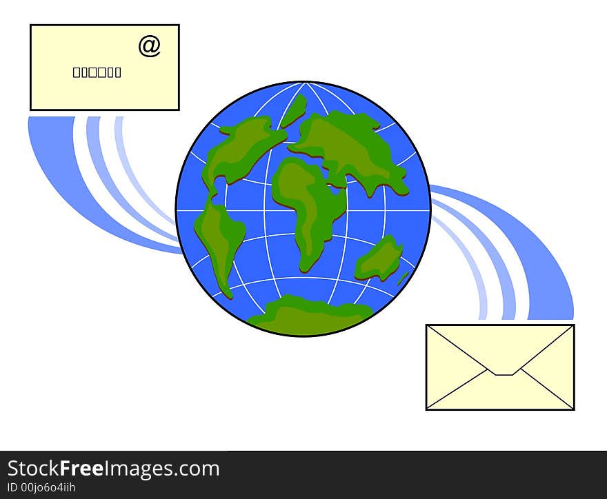 Vector art of an E-mail coming out of the globe