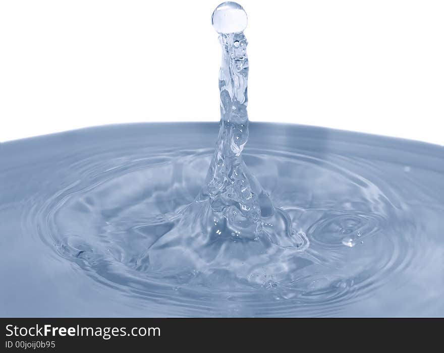 Isolated blue drops are falling down and impact with liquid surface. Isolated blue drops are falling down and impact with liquid surface