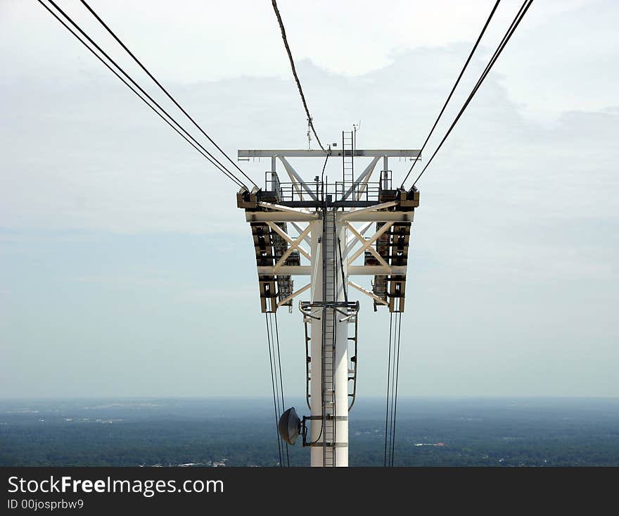 Large white cable car tower. Large white cable car tower