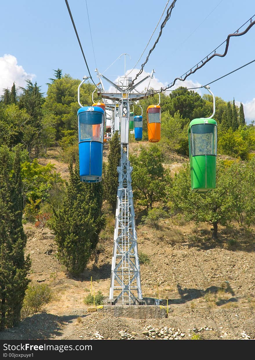 Multicolored cabins of cable railway