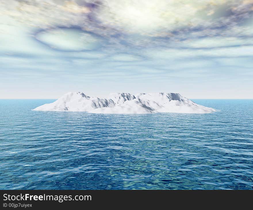 The big iceberg on  the open ocean - 3d landscape scene.