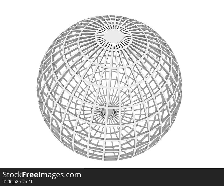 Computer generated sphere wireframe rendered over white