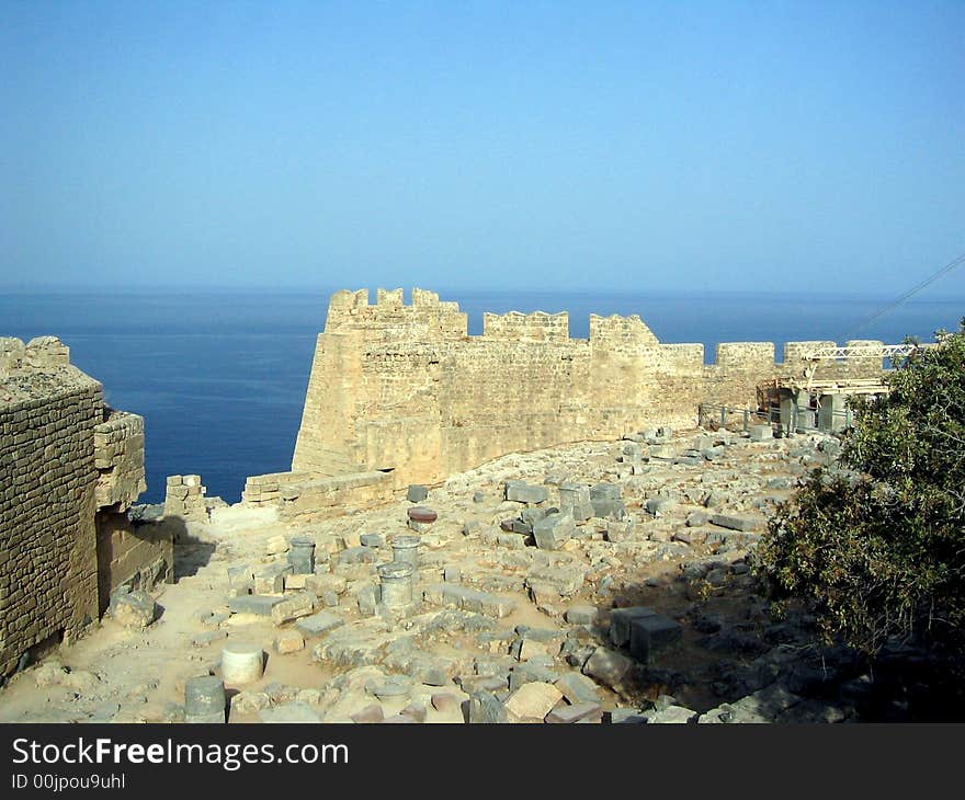 The acropolis of Lindos in the island of Rhodes. The acropolis of Lindos in the island of Rhodes