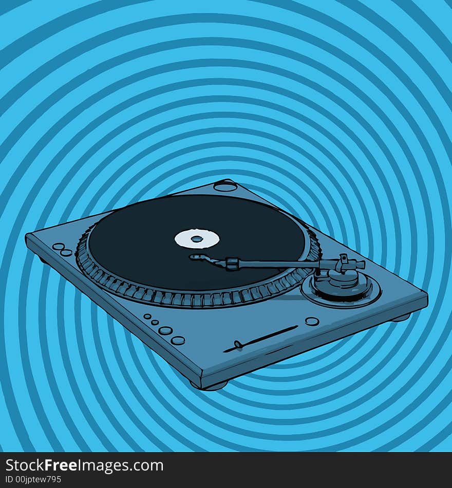 Turntable with blue twirl background (vector format)