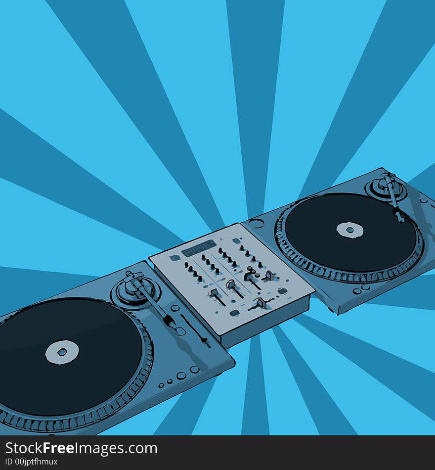 Turntables & audio mixing console with retro background (vector format). Turntables & audio mixing console with retro background (vector format)