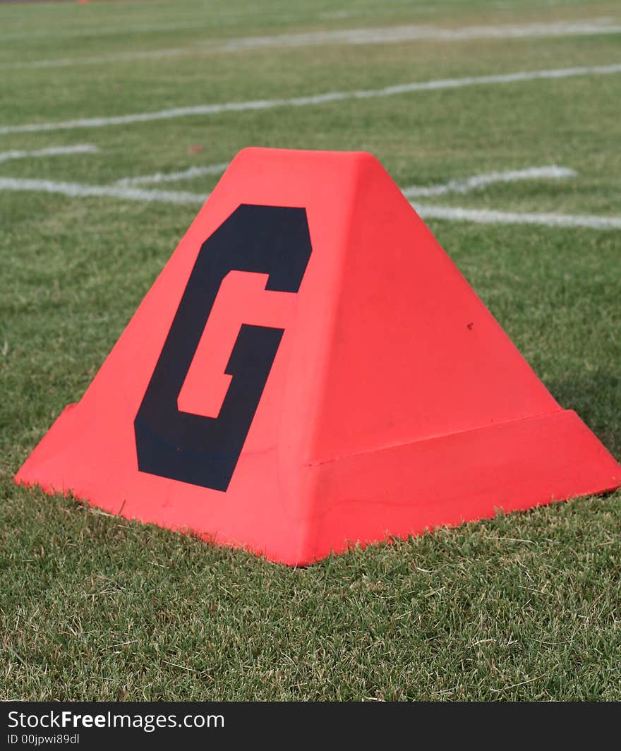 Goal line marker on the football field