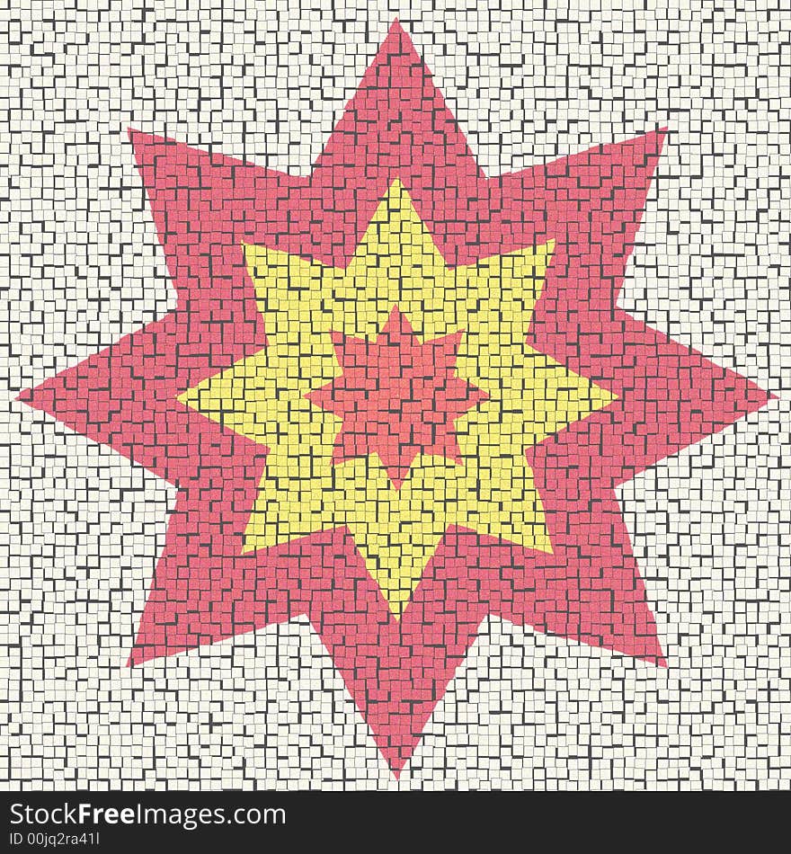 Big red and yellow star with mosaic pattern. Big red and yellow star with mosaic pattern