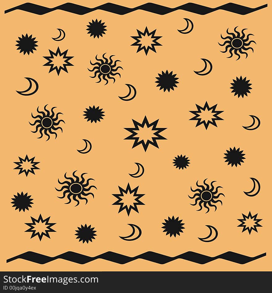 Black astronomical shapes gift bag orange background. Black astronomical shapes gift bag orange background