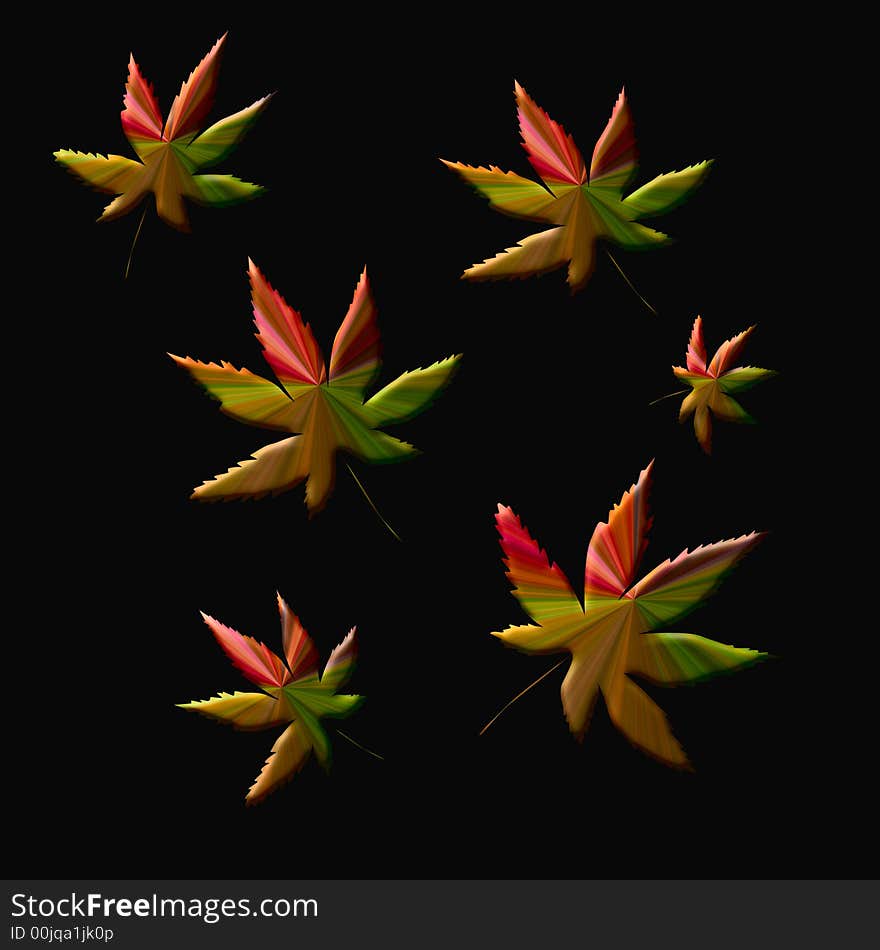 Bright autumn leaves scattered on black background. Bright autumn leaves scattered on black background