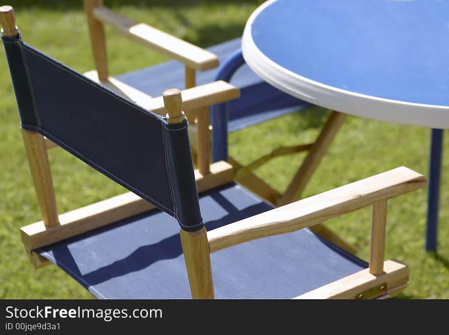 Chair and table of garden blue-colored