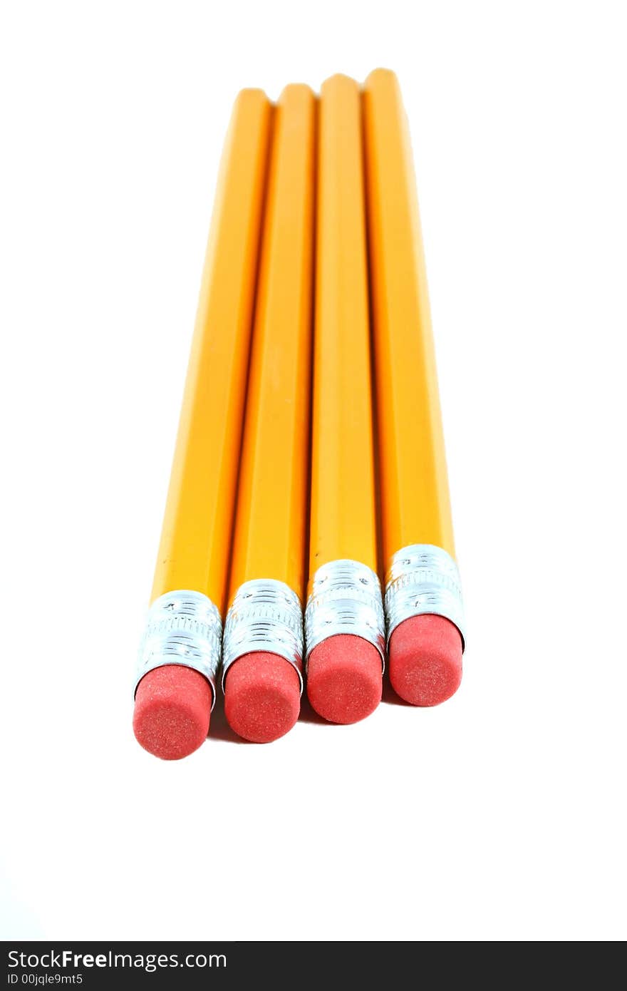 Four isolated Yellow pencils