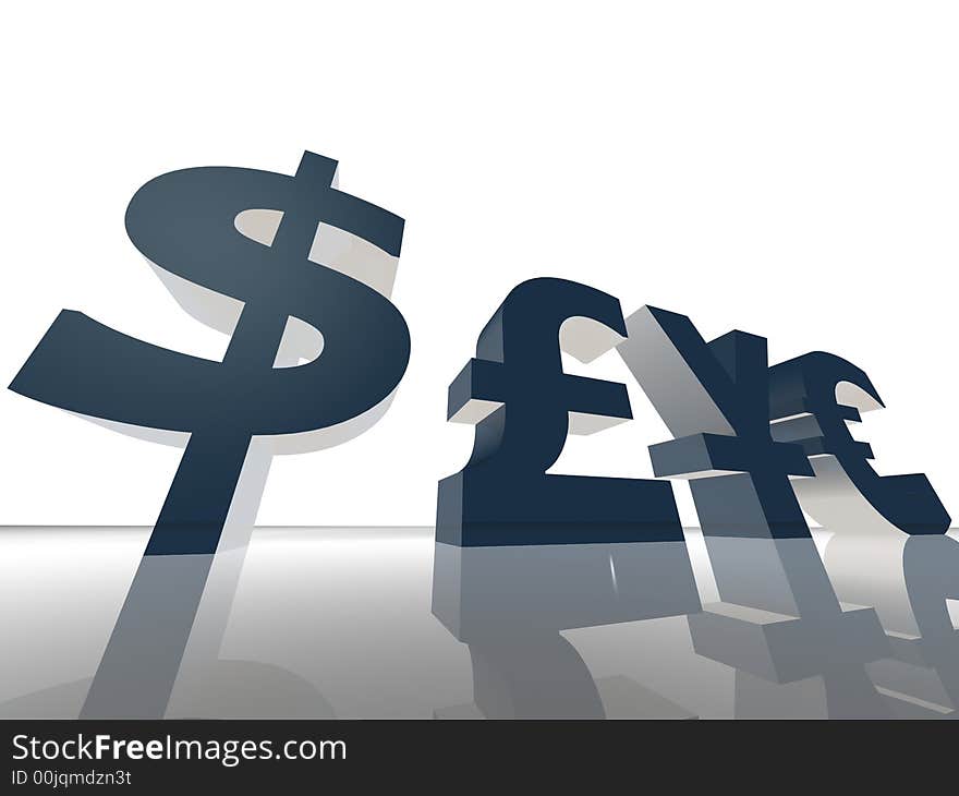 Four 3d render money signs