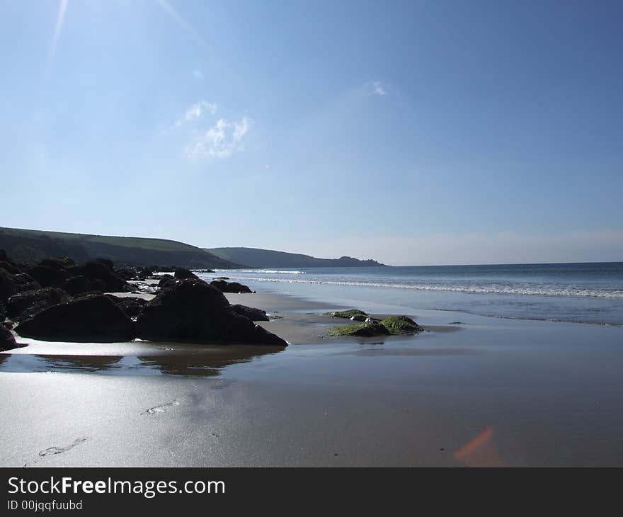 Coast path scenery in Cornwall by beach. Coast path scenery in Cornwall by beach