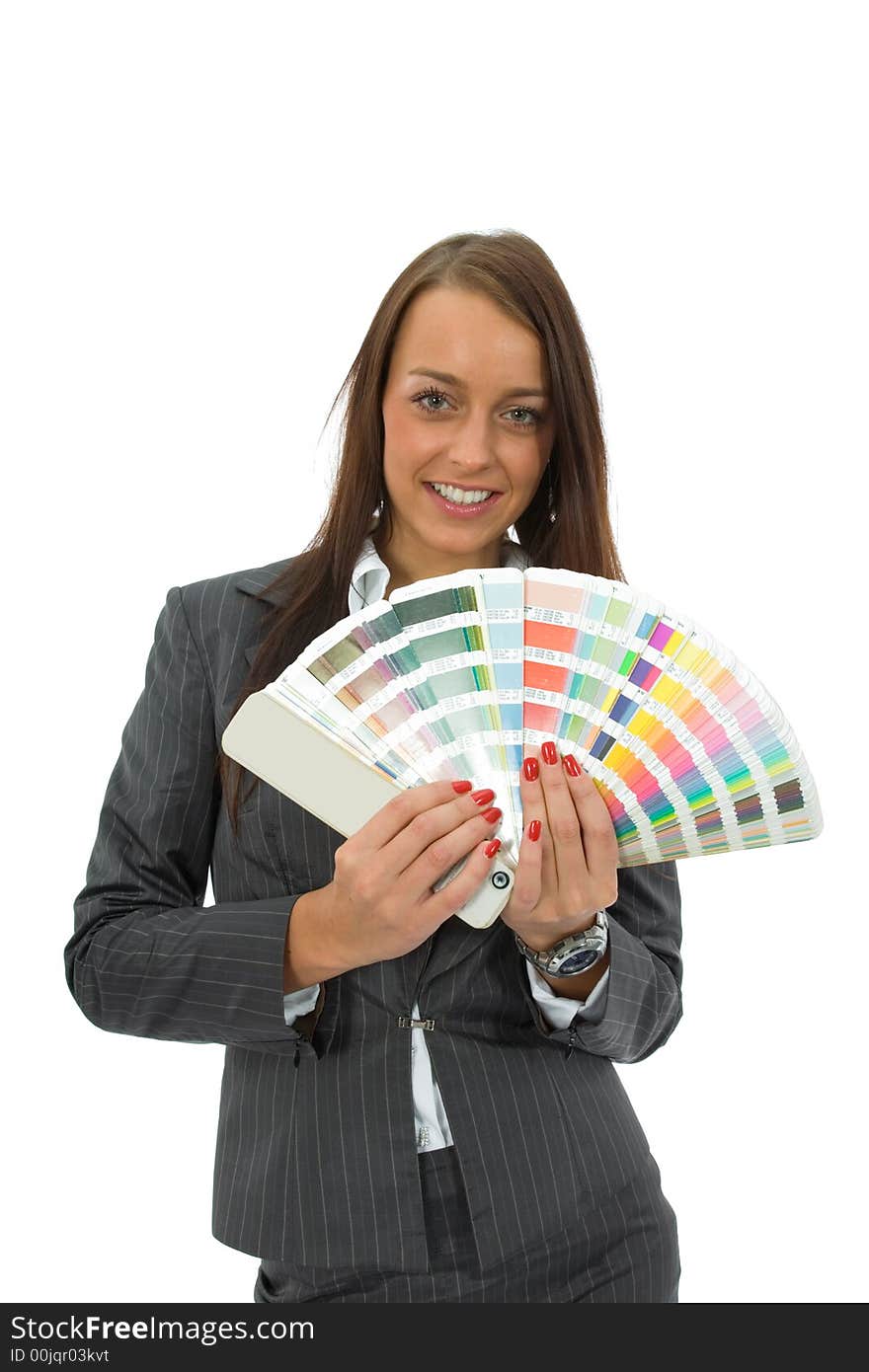 Business woman demonstrates palette of the paints