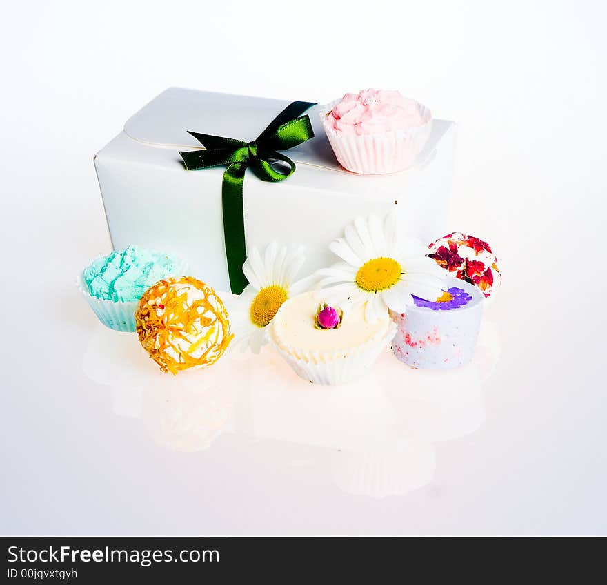 Fancy box with flower. Over white