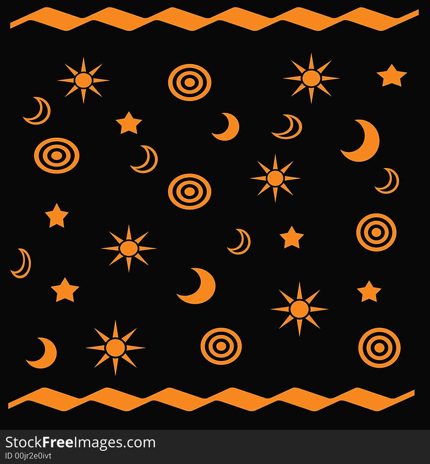 Orange astronomical shapes gift bag black background. Orange astronomical shapes gift bag black background