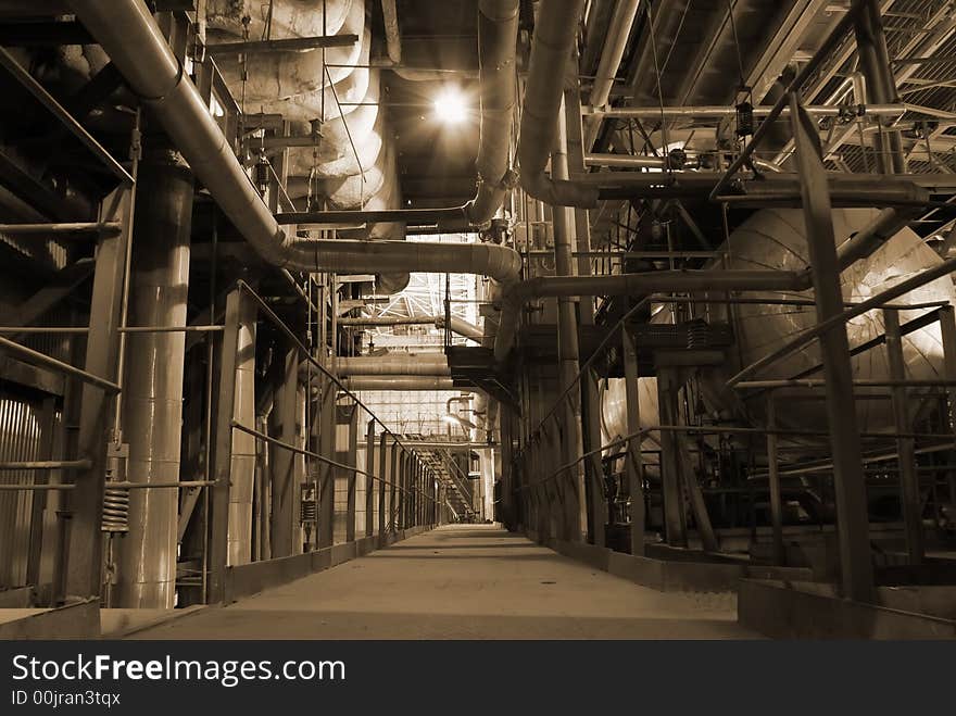 Different types of pipes inside energy plant