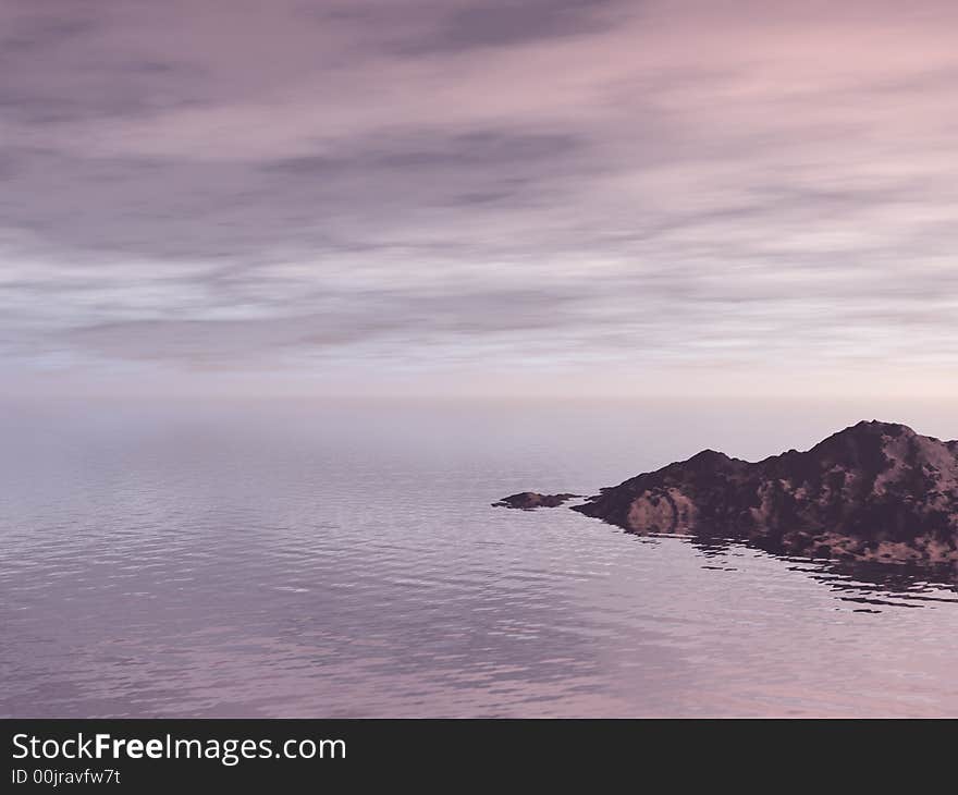 Beautiful seascape with island.3d image