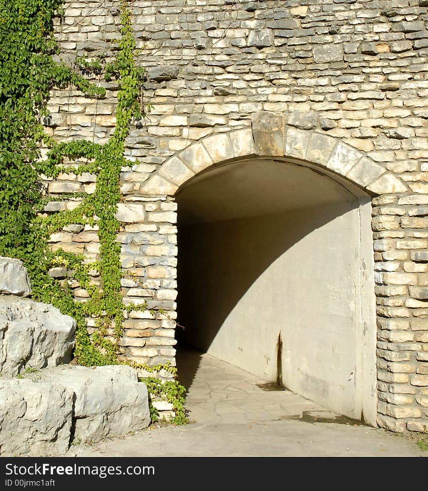 Stone entrance to tunnel walk