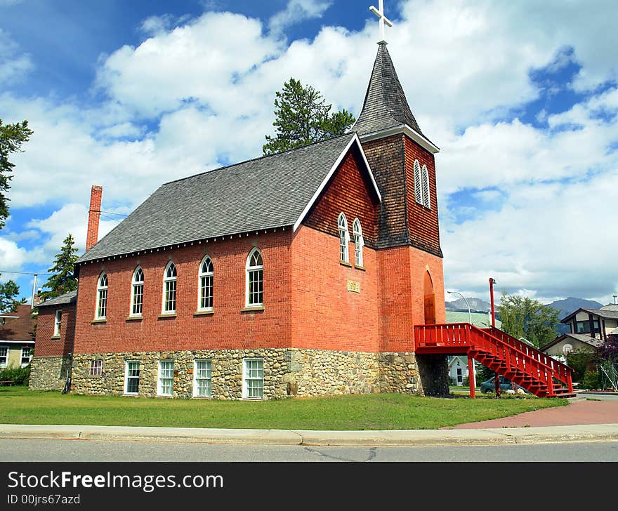 Old brick church in Jasper, Alberta