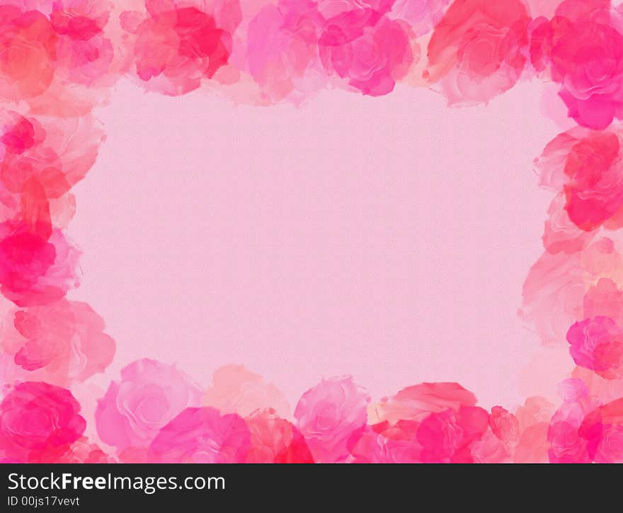 A pastel background with colorful roses as frame. A pastel background with colorful roses as frame