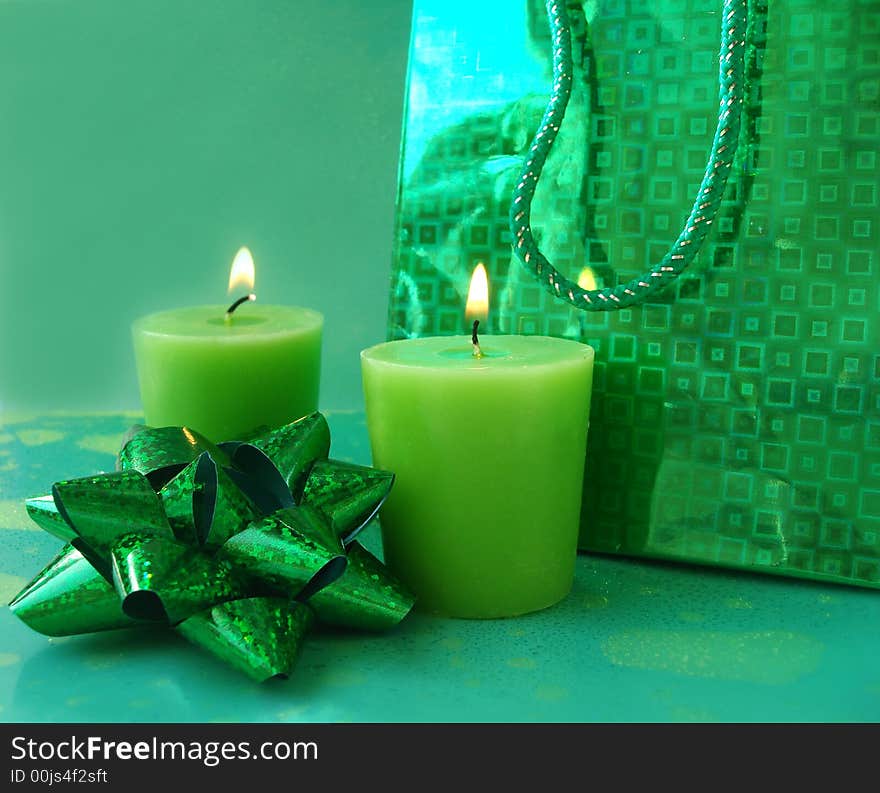 Green Gift Bag And Candles