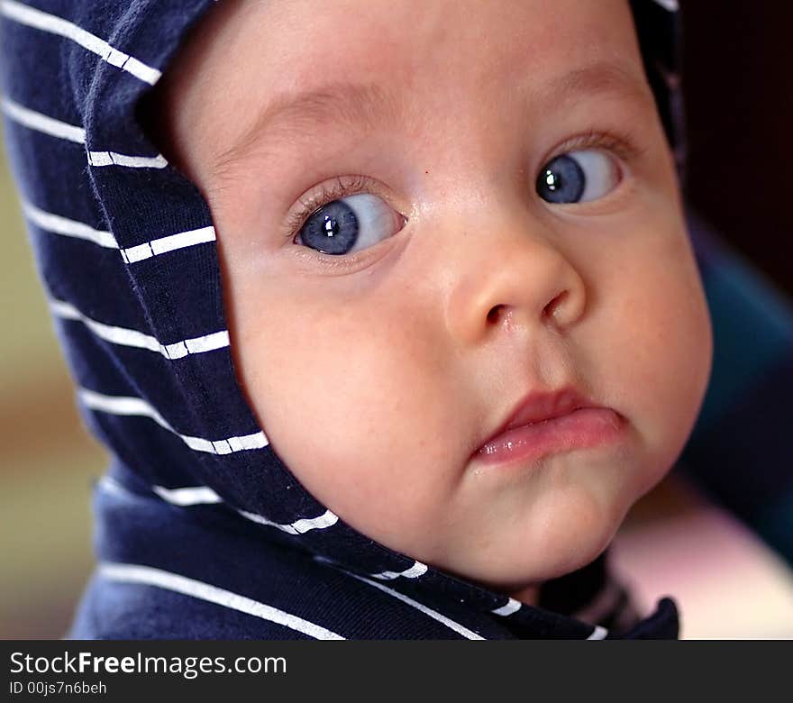 Baby infant with big blue eyes. Baby infant with big blue eyes