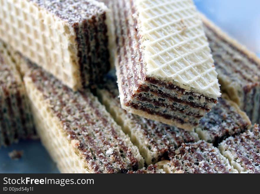 Wafers with a nougat cream - close up image