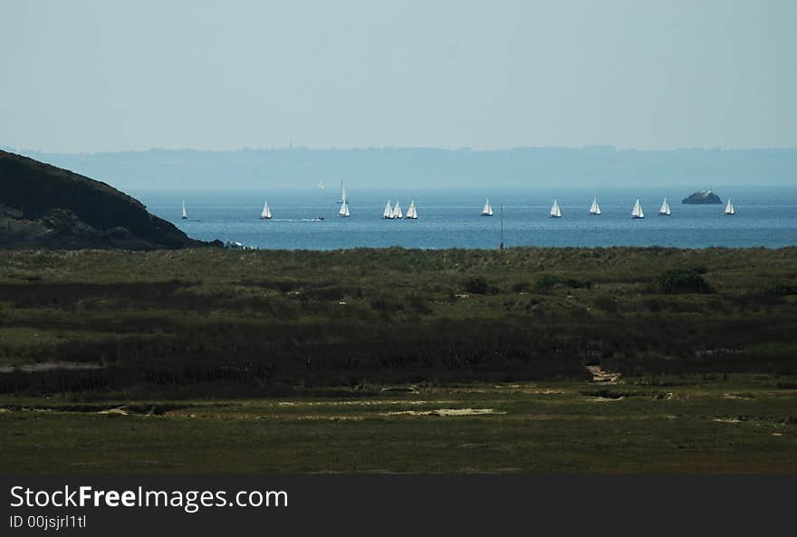 Sailing-ships near the coast in Brittany. Sailing-ships near the coast in Brittany