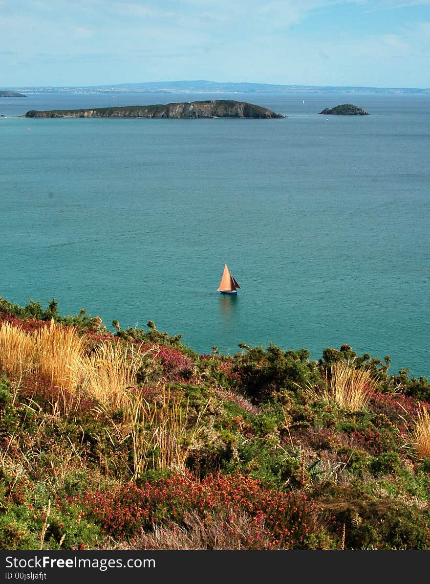 A gulf in brittany with a boat. A gulf in brittany with a boat