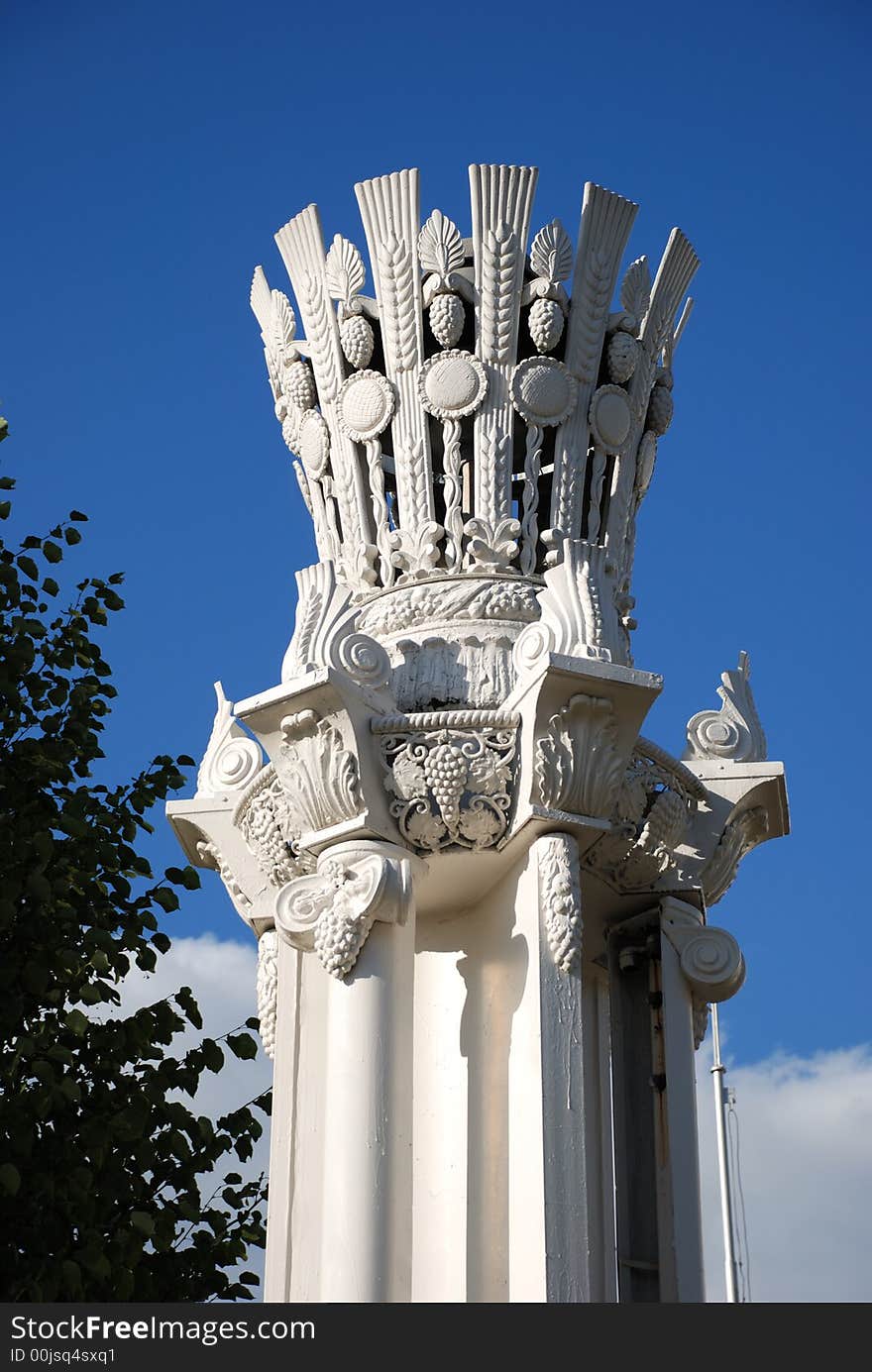 White decoration column. Moscow, Russia.