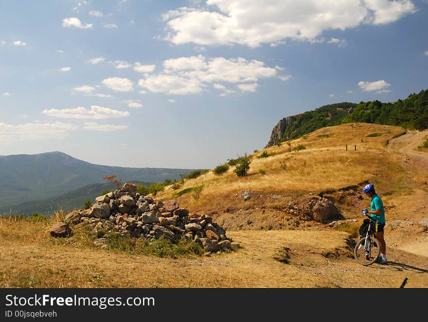 Biker in mountains