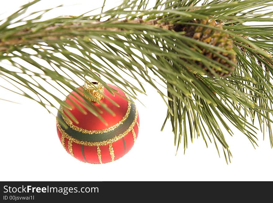 Christmas tree. decoration. evergreen branch with ball. Christmas tree. decoration. evergreen branch with ball