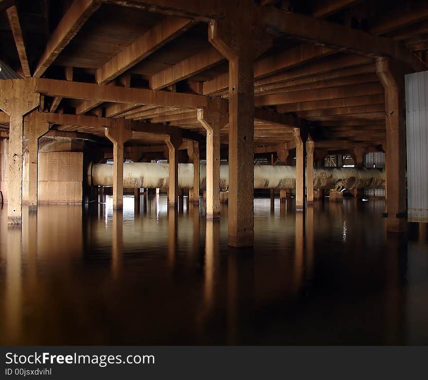 Under the cooling tower on a power plant