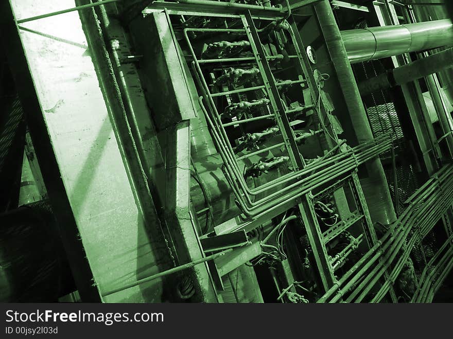 Different types of pipes inside energy plant