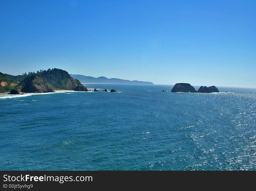 View of Cannon Beach Oregon as seen from Ecola Park looking South